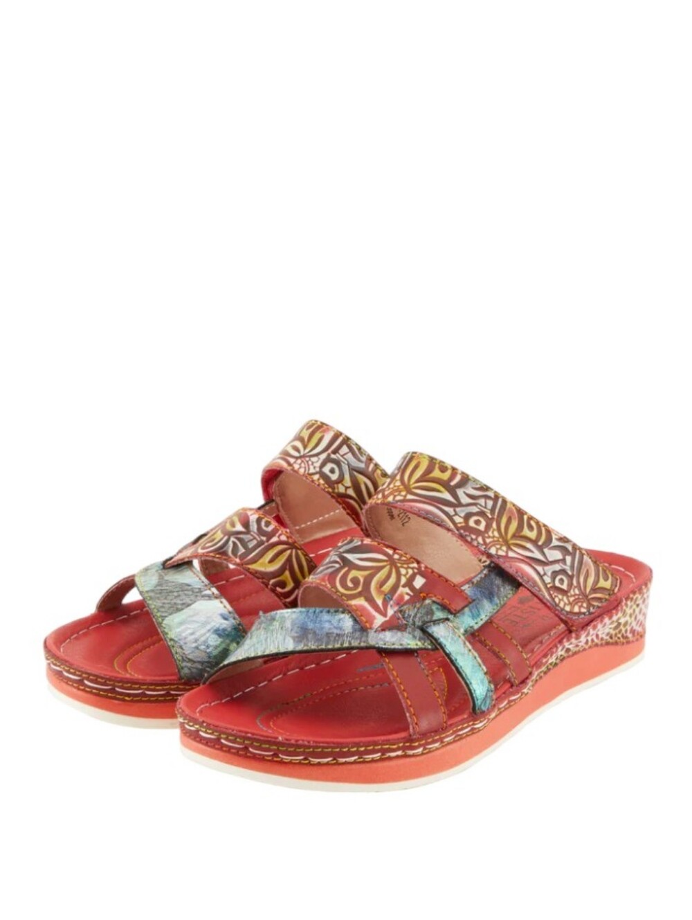 L'ARTISTE Caiman Springstep Slide Sandal Red Leather Artsy  Comfortable Size 7.5